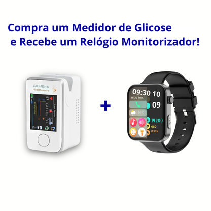 Medidor de Glicose no Sangue Multifuncional + Relógio Monitorizador - COMPRA 1 E RECEBE OUTRO GRÁTIS