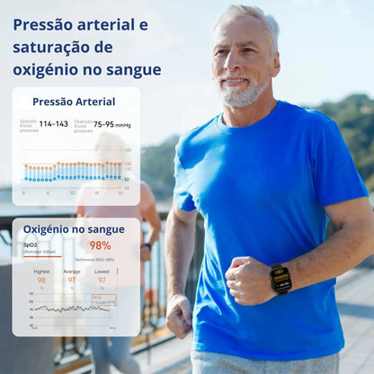 (Super Promoção) PulseMax™ Relógio Inteligente Medidor de Glicose, Frequência Cardíaca, Funções Telefónicas
